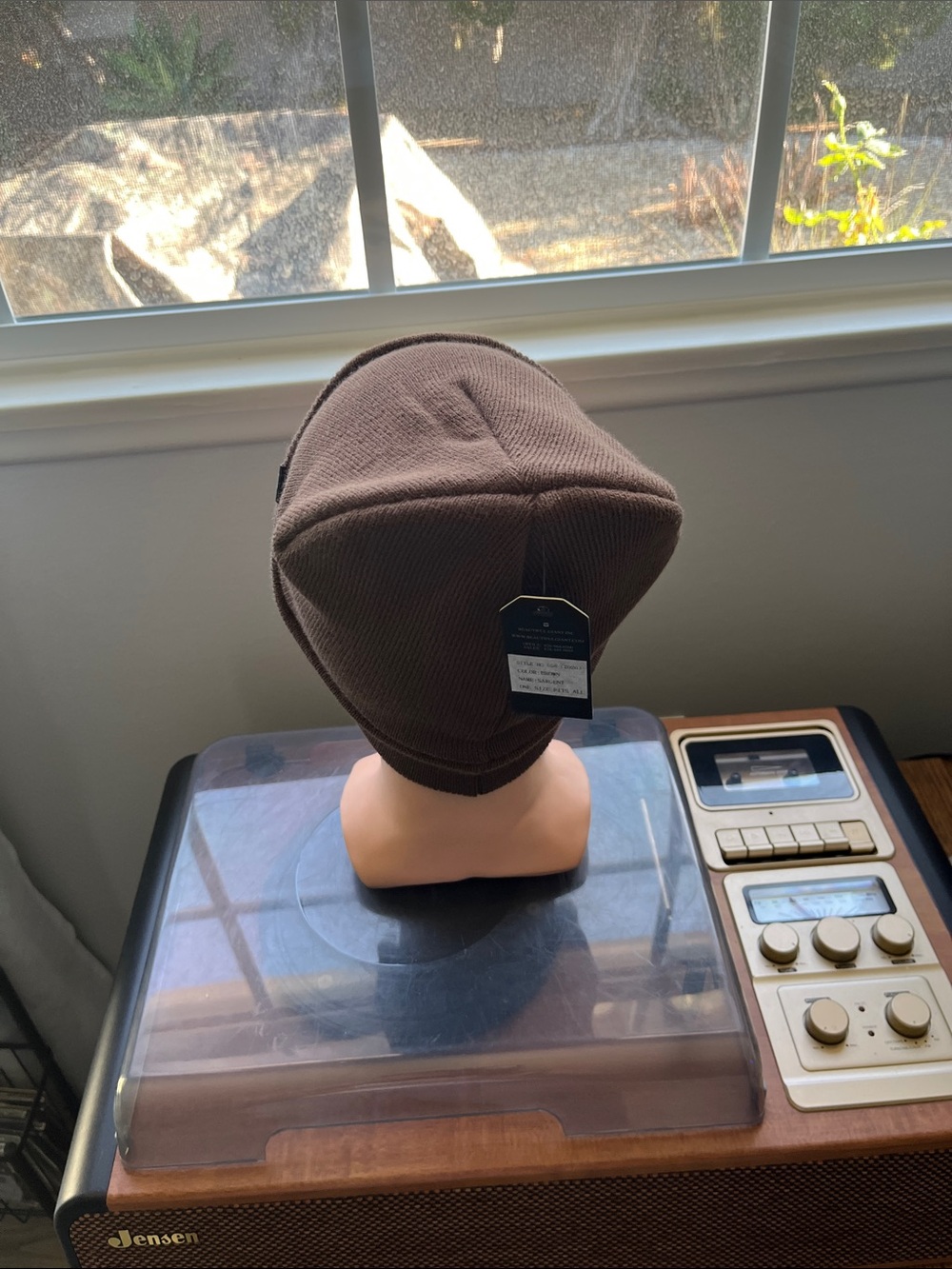 Brown Knit Beanie with Chevron Patch - Picture 3 of 3